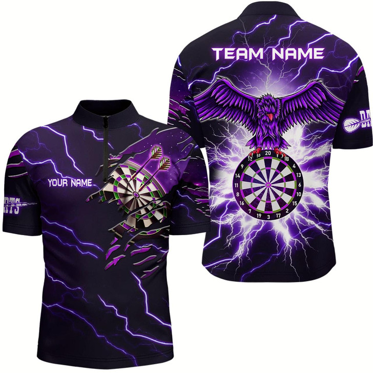 Goofygearprints Personalized Thunder Purple Eagle Dart Quarter-Zip For Men Shirts Custom Mens Dart Team Shirts Style 1