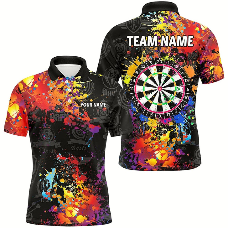 Goofygearprints Personalized Dartboard Colorful Paint Custom Black Darts Shirts For Men, Grunge Style Darts Jerseys