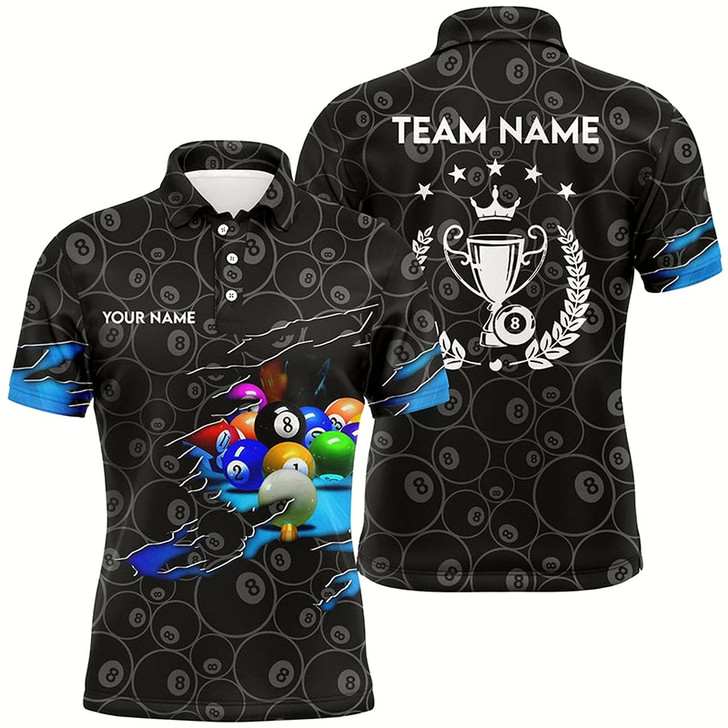 Goofygearprints Personalized Billiard Player 3D Polo Shirts For Men, Custom 8 Ball Pool Trophy Emblem Jerseys Style 1