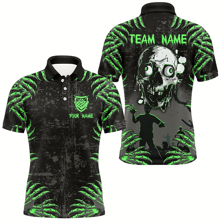 Goofygearprints Funny Skull Claw Pattern Custom Men Billiard Shirts, Grunge Green Black Cool Billiard Jerseys Style 2