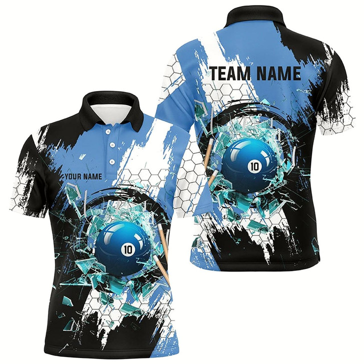 Goofygearprints Personalized Black Blue Break Glass 10 Ball Pool 3D Shirts For Men 10 Ball Billiards Jerseys