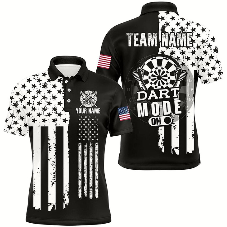 Goofygearprints Funny Darts Mode On Custom Black White American Flag Darts Shirts For Men, Patriotic Darts Jerseys Style 2