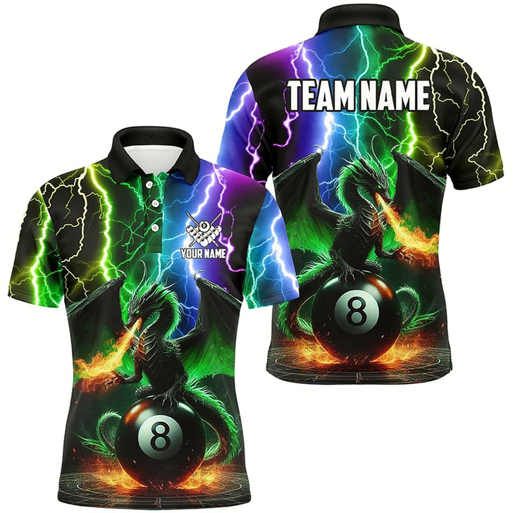 Goofygearprints Dragon 8 Ball Pool Fire Billiard Shirts For Men Custom Colorful Thunder Lightning Billiard Jerseys