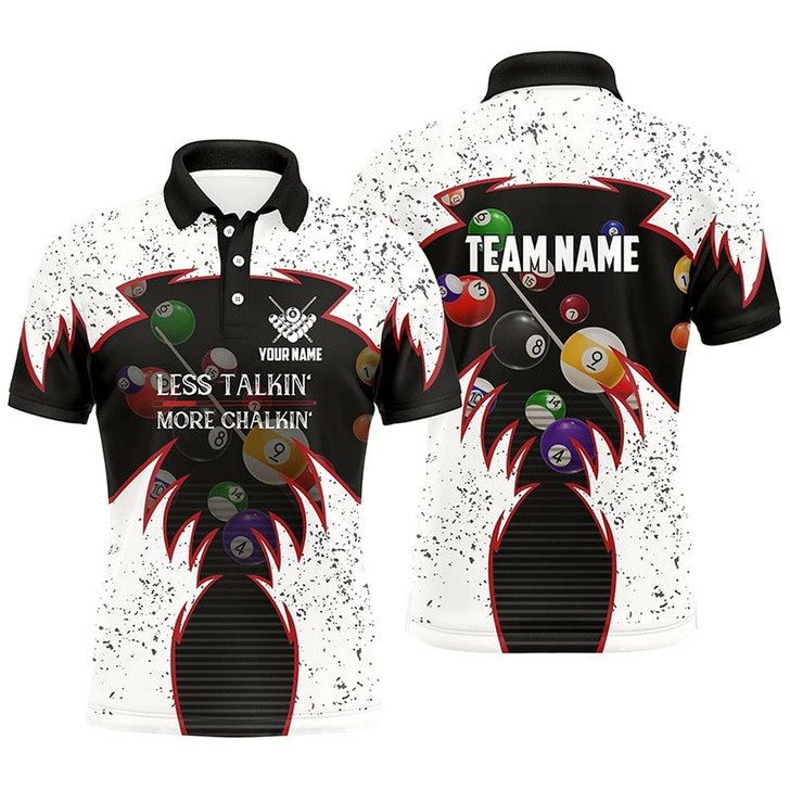 Goofygearprints Personalized Billiard Balls White Polo Shirts For Men, Less Talkin More Chalkin Billiard Jerseys