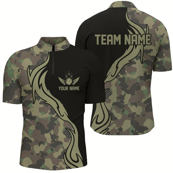 Goofygearprints Personalized Military Green Camo Custom Army Bowling Team Shirts Bowling League Shirts For Men Style 1