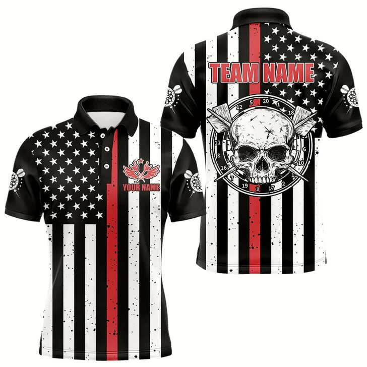 Goofygearprints Personalized American Flag Grunge Skull Dart Shirts For Men Custom Patriotic Darts Jerseys