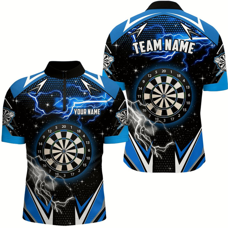 Goofygearprints Customized Thunder Lightning Blue Dart Jerseys Men Quarter-Zip Shirts Team League Dart Shirts Style 2