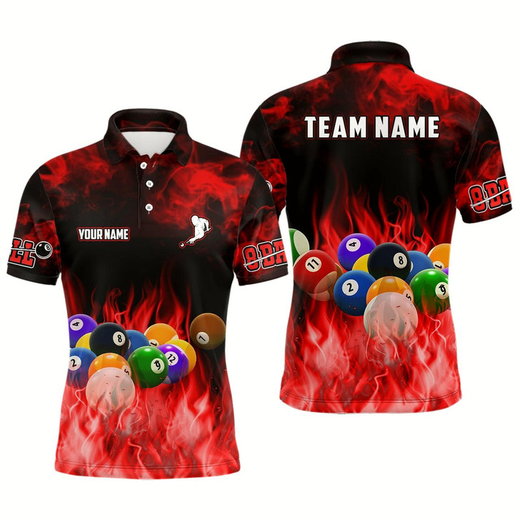 Goofygearprints Personalized Billiard Balls Flame Billiard Red 3D Polo Shirts For Men, Custom 8 Ball Pool Jerseys Style 2