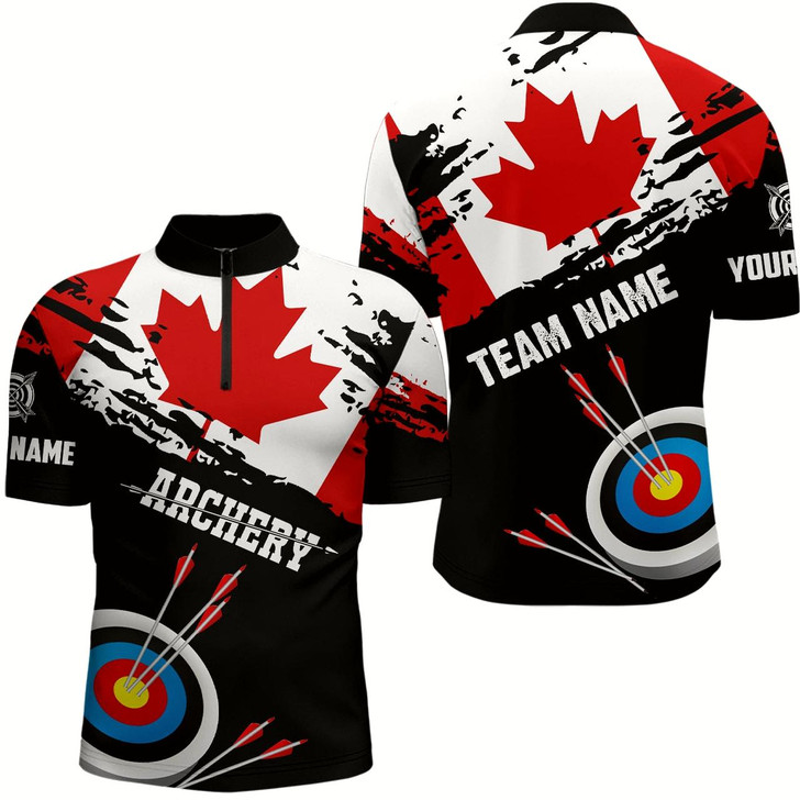 Goofygearprints Personalized Grunge Canada Flag Archery Men Quarter-Zip Shirts, Canadian Archery Shirts