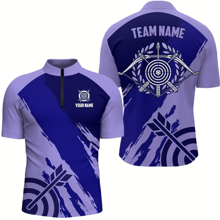 Goofygearprints Personalized Purple Jerseys Archery Men Quarter-Zip Shirts Custom Archery Jerseys Shirts