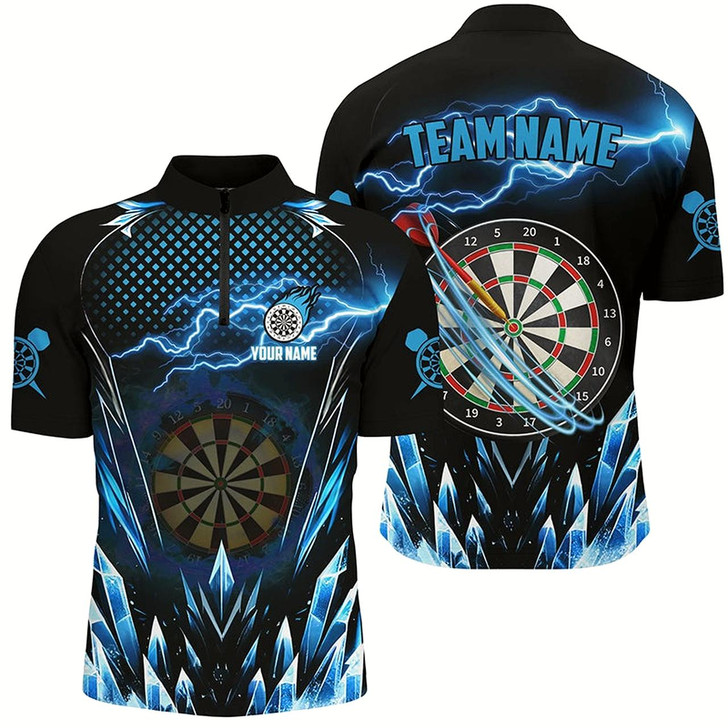 Goofygearprints Blue Icy Dartboard Lightning Men Darts Quarter-Zip Shirts Custom Darts Team League Jersey