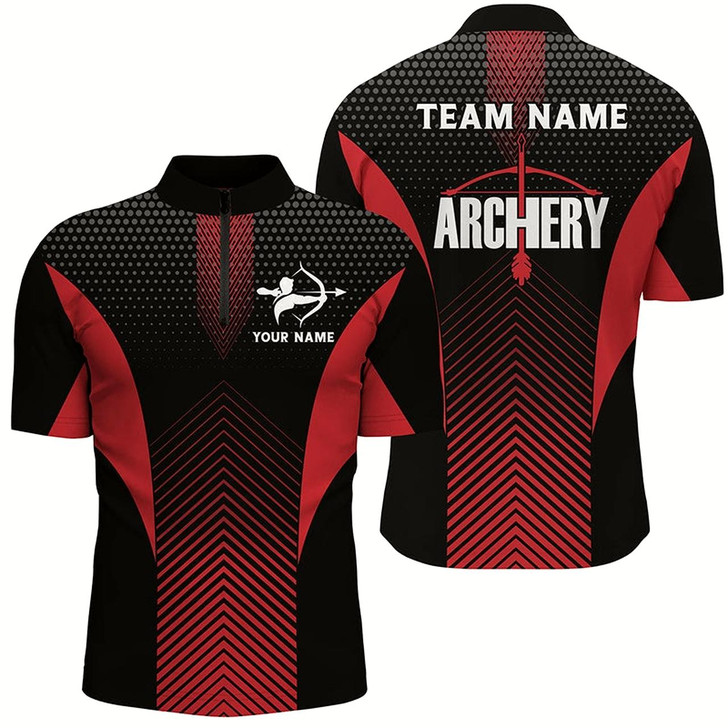 Goofygearprints Personalized Red Black Bows Archery Quarter-Zip Shirts For Men, Custom Archery Team Shirts