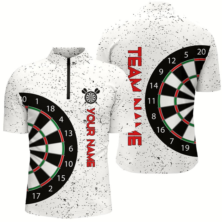Goofygearprints Personalized White Grunge Dartboard Custom Quarter Zip Shirt Cool Dart Team Jersey For Men Style 1