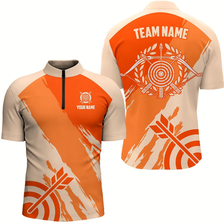 Goofygearprints Personalized Orange Jerseys Archery Men Quarter-Zip Shirts Custom Archery Jerseys Shirts