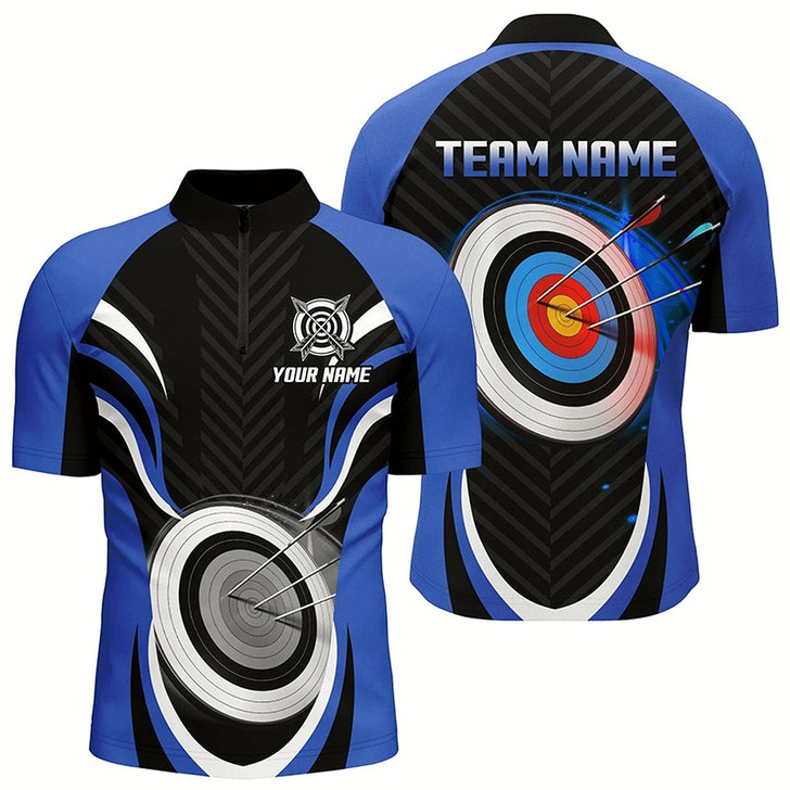 Goofygearprints Blue Archery Jerseys Customized Archery 3D Target Men Quarter-Zip Shirts, Archery Outfits Style 1