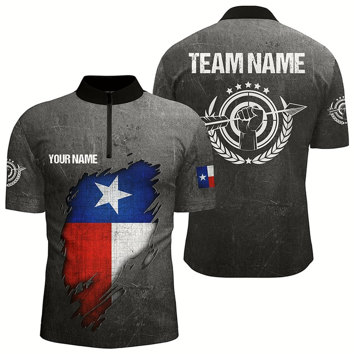 Goofygearprints Personalized Grunge Texas Archery Men Quarter-Zip Shirts, Texas Flag Shirts For Archers Style 2