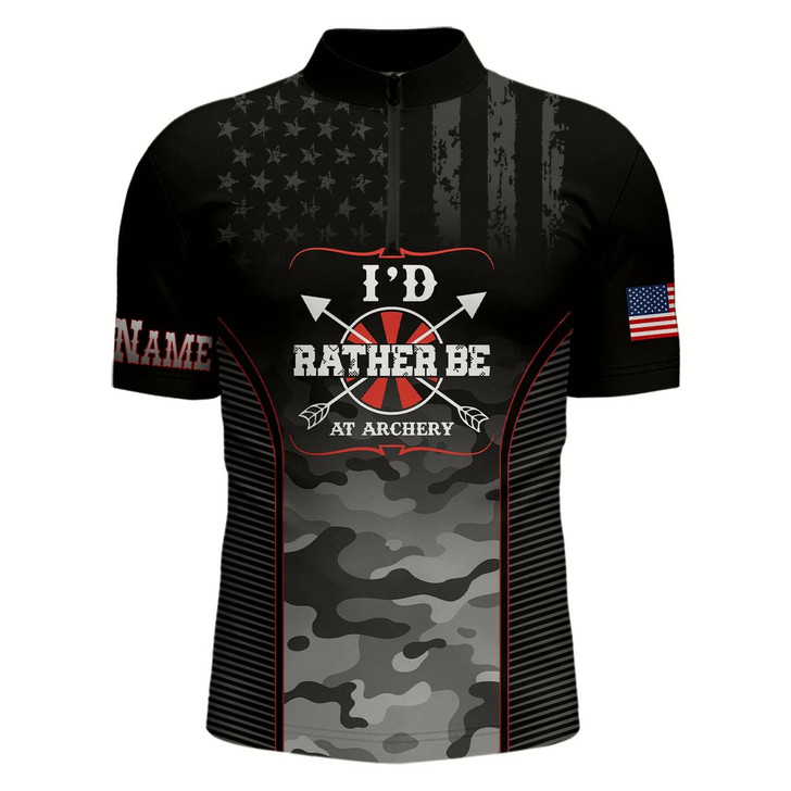 Goofygearprints Personalized American Flag Camouflage Archery Quarter-Zip Shirts For Men, Custom Archery Jerseys