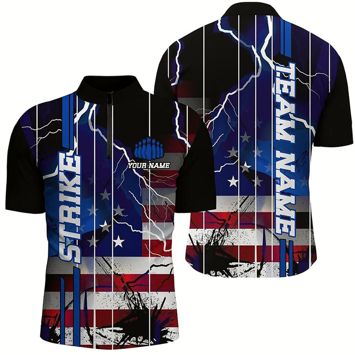 Goofygearprints Custom American Flag Lightning Strike Bowling Shirts For Team, Patriotic Unisex Bowling Jerseys Style 2