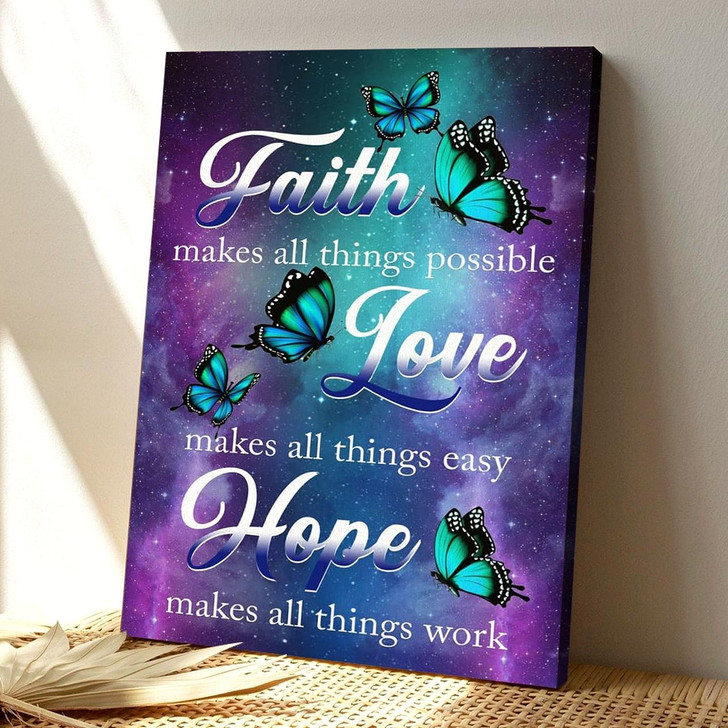 Bible Verse Canvas Butterfly Faith Makes All Things Possible Christian Canvas Wall Art
