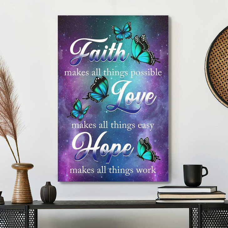 Bible Verse Canvas Butterfly Faith Makes All Things Possible Christian Canvas Wall Art