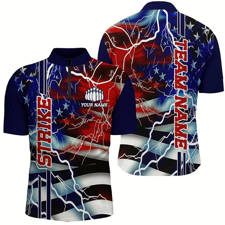 Goofygearprints Custom American Flag Lightning Strike Bowling Shirts For Team, Patriotic Unisex Bowling Jerseys Style 3