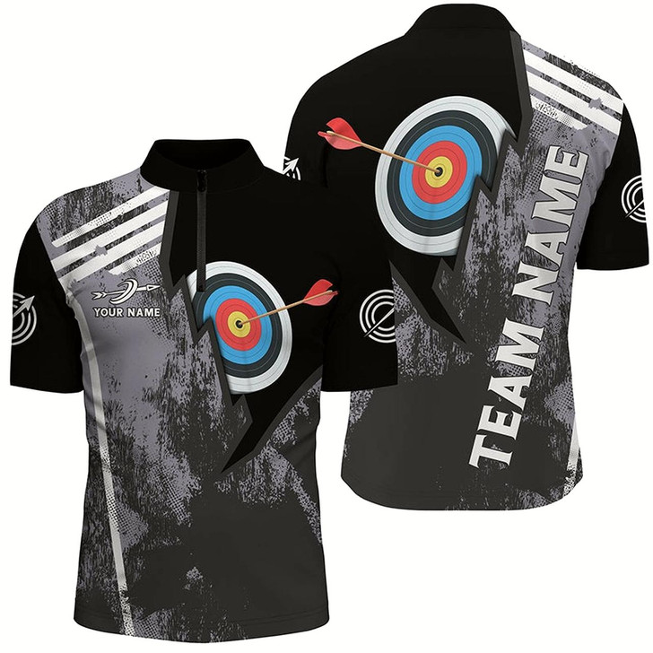 Goofygearprints Personalized 3D Target Archery Quarter-Zip Shirts For Men, Custom Arrow Archery Paint Black Jerseys