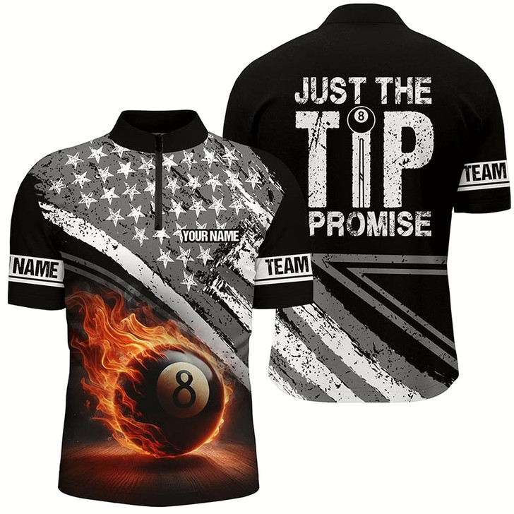 Goofygearprints Personalized Us Flag 8 Ball 3D Quarter-Zip Shirts For Men, Just The Tip I Promise Billiard Jerseys Style 2