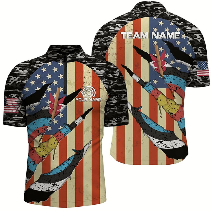 Goofygearprints Personalized Retro Camo Target Archery 3D Quarter-Zip Shirts For Men Custom Us Flag Archery Jerseys Style 3