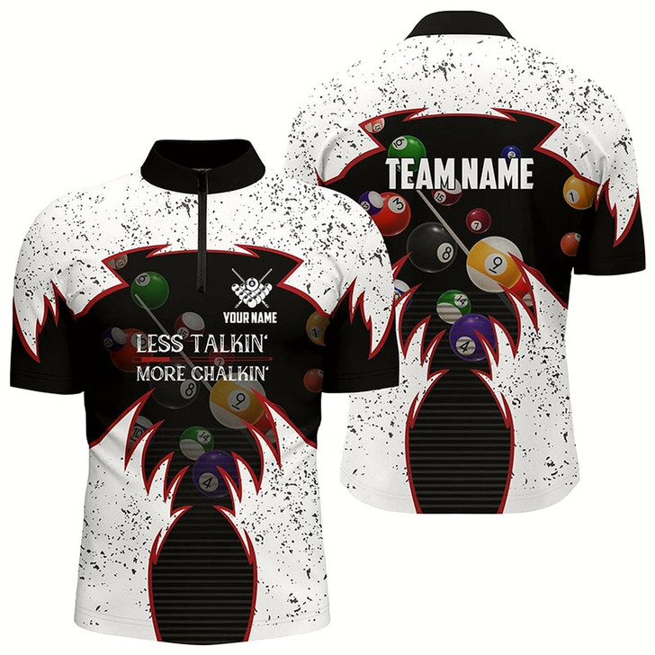 Goofygearprints Personalized Billiard Balls Quarter-Zip Shirts For Men, Less Talkin More Chalkin Billiards Jerseys