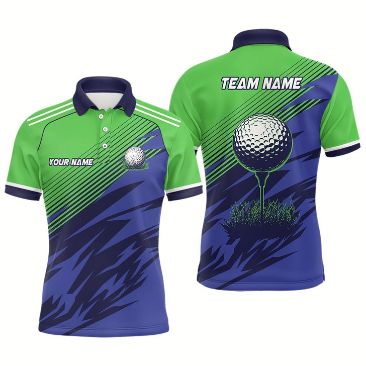 Goofygearprints Green And Blue Camo Mens Golf Polo Shirts Custom Golf Apparel For Men, Best Men Golf Wears