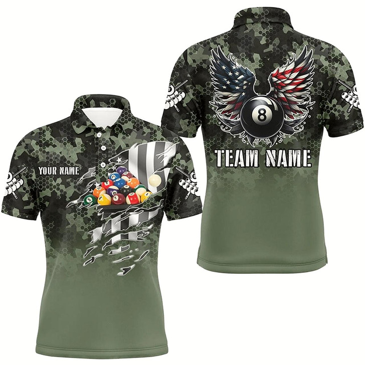 Goofygearprints Personalized Camouflage Us Flag Billiard Balls Shirts For Men, Funny Billiard 8 Ball Wings Jerseys Style 1