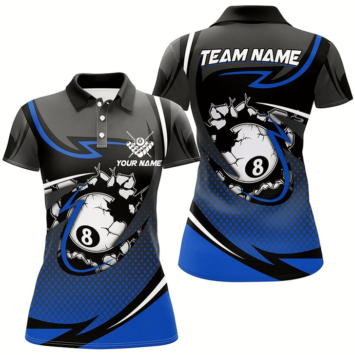 Goofygearprints Funny 8 Ball Pool Blue Billiard Jerseys For Women Custom Polo Shirts Team League Billiard Shirts