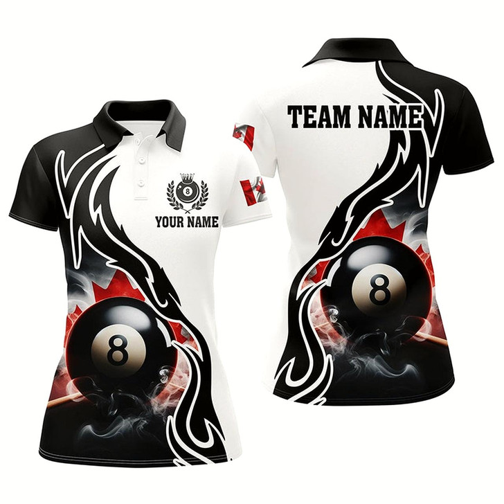 Goofygearprints Personalized 3D 8 Ball Pool Smoke Canada Flag Women Billiard Polo Shirts, Patriotic Shirts For Pooler