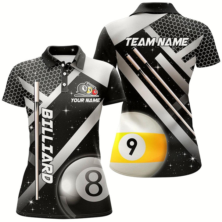 Goofygearprints Personalized Black Jerseys Billiard 8 Ball & 9 Ball Women Polo Shirts Custom Unique Billiard Uniform Style 2