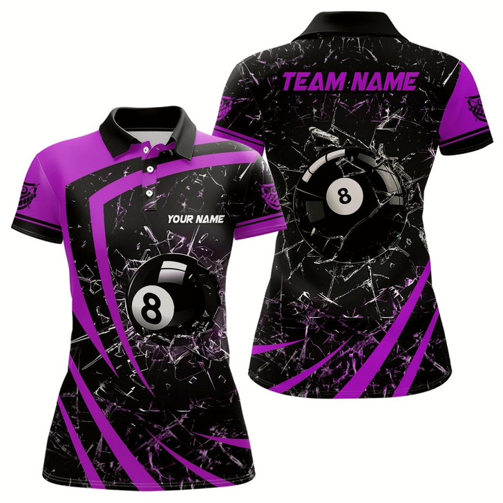 Goofygearprints Personalized Purple Glass Break 8 Ball Billiard 3D Polo Shirts For Women, Custom 8 Ball Pool Jerseys