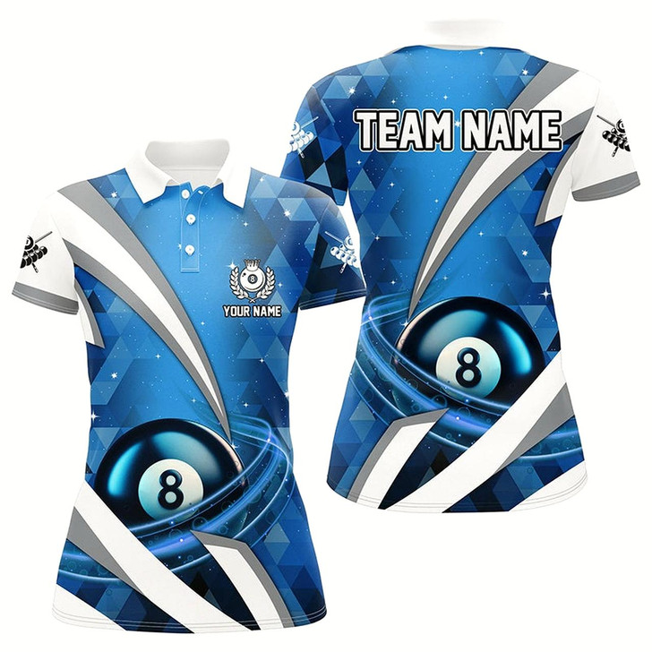 Goofygearprints Personalized Lightning Blue 8 Ball Pool Women Polo Shirts Custom Billiard Team Jersey Attire