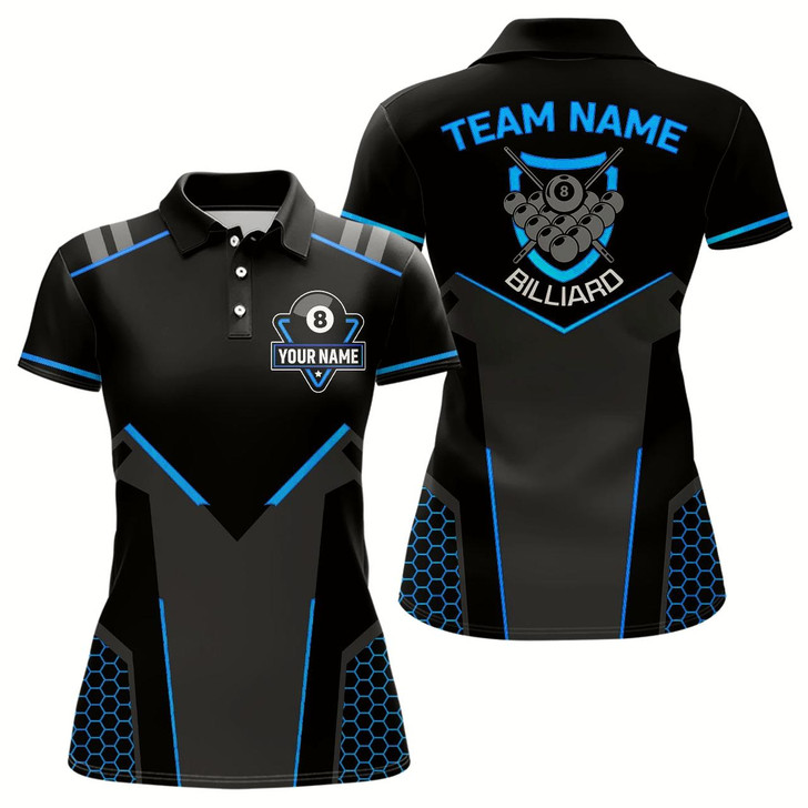 Goofygearprints Personalized Style Black Blue 8 Ball Billiard 3D Polo Shirts For Women, 8 Ball Pool Team Jerseys