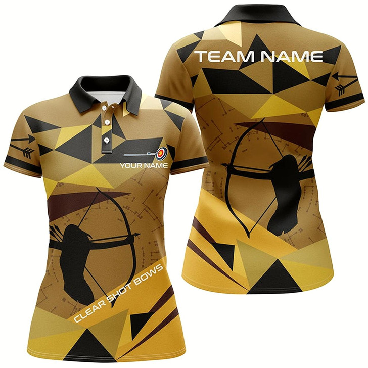 Goofygearprints Personalized Clear Shot Bows Silhouette Archer Polo Shirts For Women, Custom Target Archery Shirts