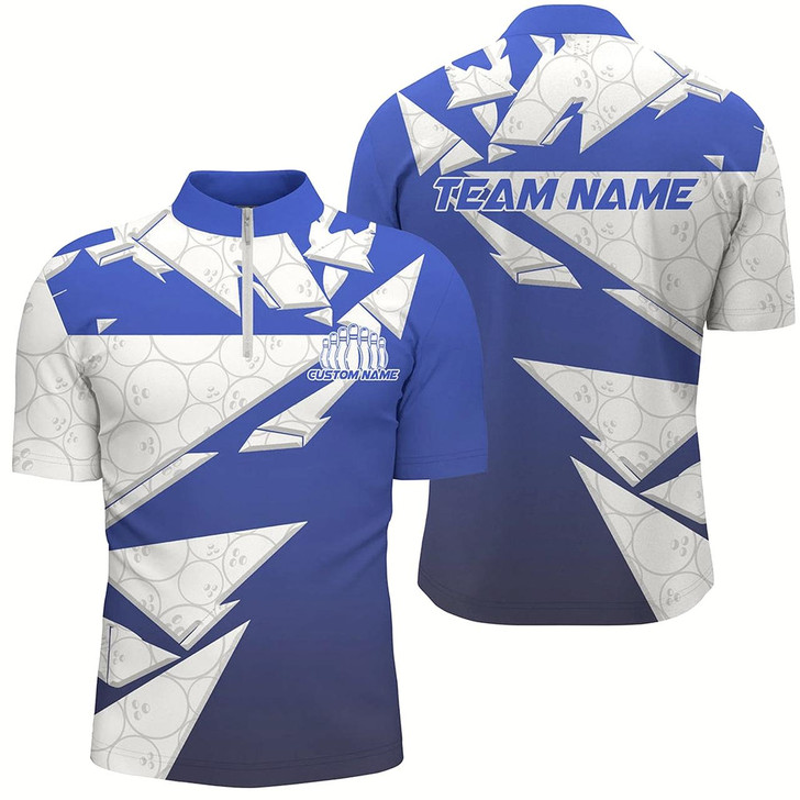 Goofygearprints Custom Blue Bowling Team Shirts For Men And Women, Bowling Ball Pattern Bowlers Outfits Style 1