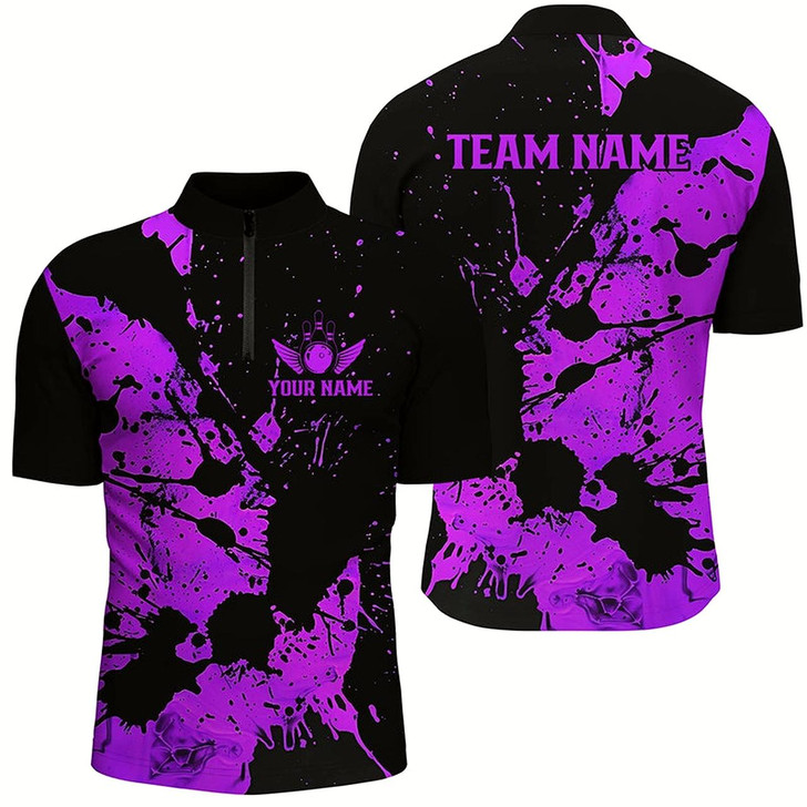 Goofygearprints Custom Name Black And Purple Bowling Team Shirts For Men And Women, Bowling League Jerseys Style 2