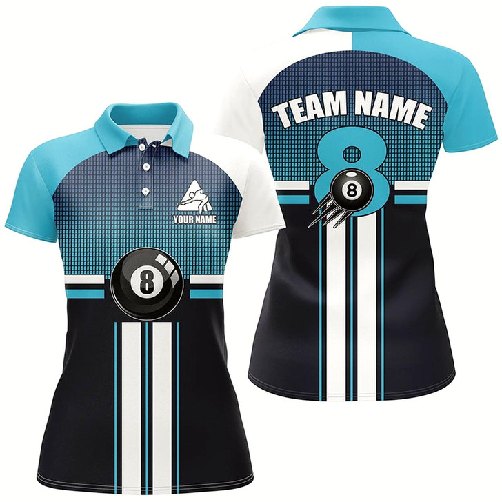 Goofygearprints Personalized Billiard 8 Ball Light Blue Gradient 3D All Over Print Billiard Polo Shirts For Women Style 2