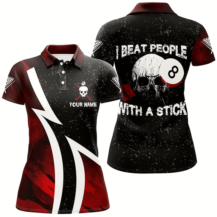 Goofygearprints Personalized I Beat People With A Stick 8 Ball Billiard Polo Shirts For Women, Skull Billiard Shirts Style 2
