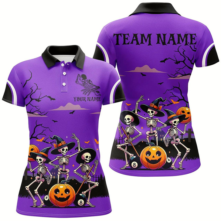 Goofygearprints Purple Halloween Spook Night Skeleton Dance Custom Women Billiard Shirts, Billiard Halloween Outfit Style 1
