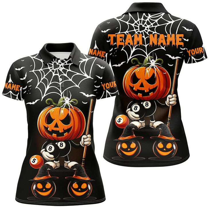 Goofygearprints Personalized Funny Pumpkin 8 Ball Pool Billiard Shirts For Women, Halloween Gifts Billiard Costumes