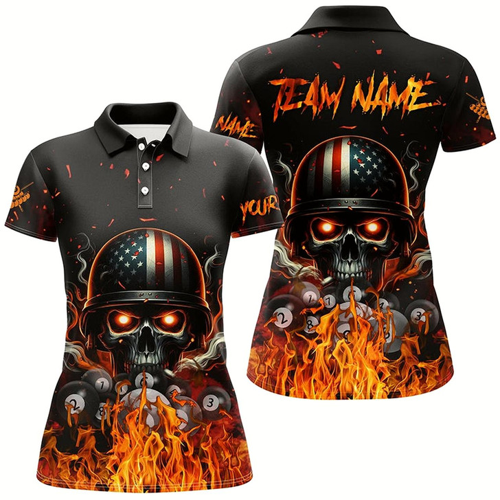 Goofygearprints Funny Skull Us Flag Billiard Shirts For Women Customized Billiard Balls Fire Sports Pool Jerseys