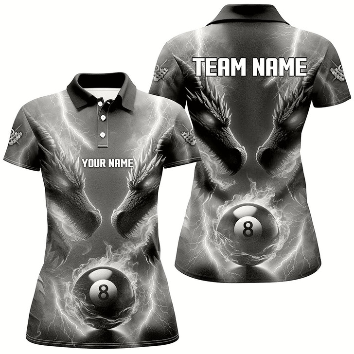Goofygearprints Custom Grey Lightning 3D Dragon 8 Ball Pool Billiard Shirts For Women, Team League Billiard Jerseys Style 2