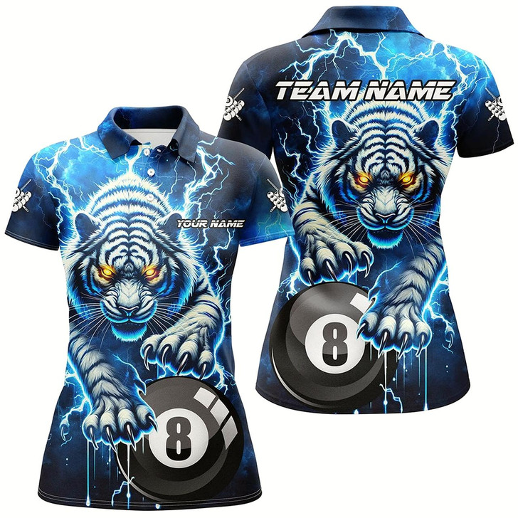 Goofygearprints Personalized Thunder Lightning Tiger Billiard Shirt For Women Custom Blue Billiard League Pool Jersey
