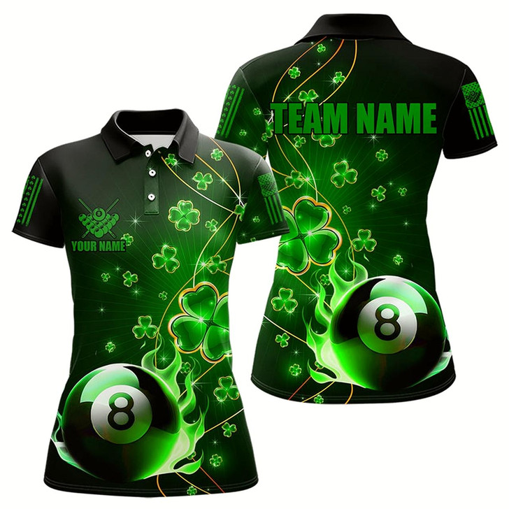 Goofygearprints Green 8 Ball Pool Fire Luckiest Shamrock Women Billiard Shirt Custom St Patrick Day Billiard Jerseys