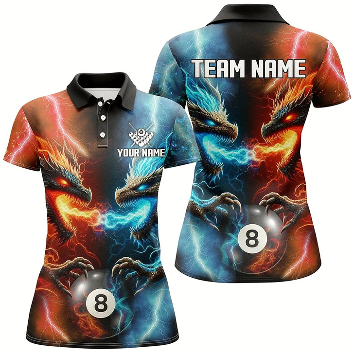 Goofygearprints Orange And Blue Billiards 8 Ball Custom Dragon Pool Shirts For Women Best Billiard Team Shirts Jersey