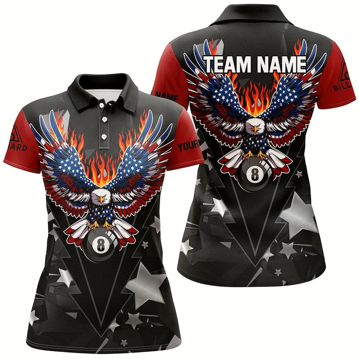 Goofygearprints Personalized Eagle American Fire Flame Women Billiard Shirts Custom Patriotic Billiard Pool Jerseys